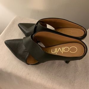 CALVIN KLEIN GIHANA BLACK LEATHER MULES